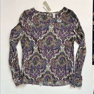 J. Crew Paisley Long Sleeve Blouse
